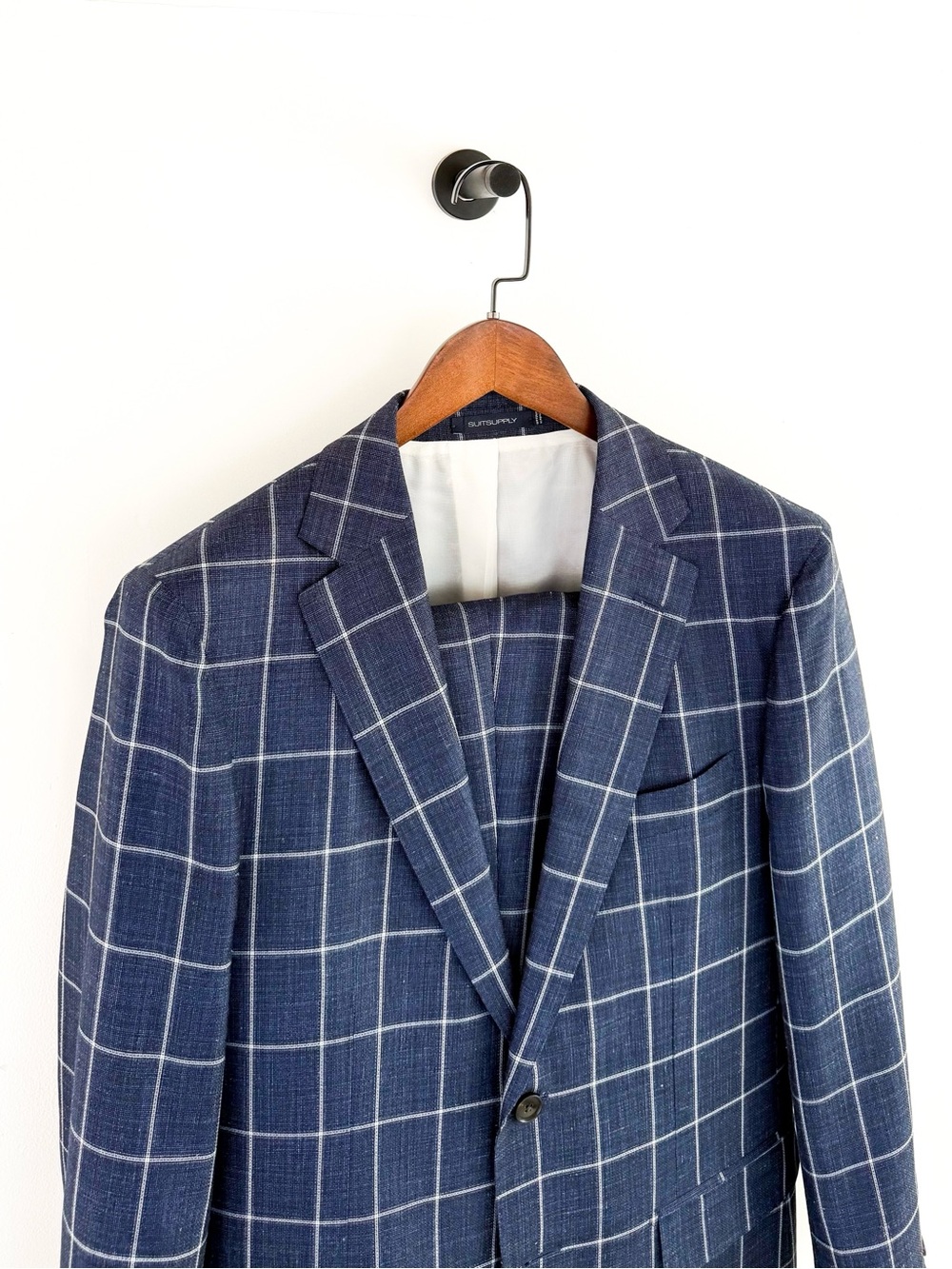 NEW Suitsupply Sienna Men's Blue Windowpane Suit Silk Wool Linen Blue White 40R - Picture 5 of 16